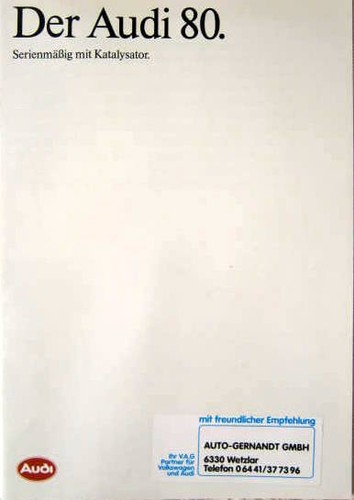 AUDI 80 Katalysator 1989 Sammlerstück V.A.G. Auto Prospekt