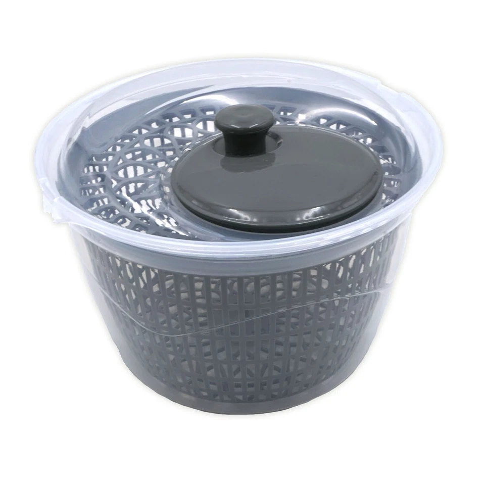 2x Lavainsalata Ø 25 CM Plastica Grigio Insalatiera 5l Con Manovella & Setaccio - Immagine 2 di 2