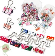 48 Pcs Cute Binder Clips with Box 2 Sizes Floral Office Clips Supplies Assorted