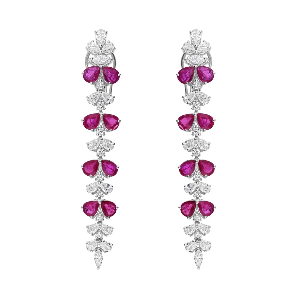 8.15 Tcw Lab Grown CVD Diamond Ruby Gemstone Dangle Drop Earrings 18k White Gold - Image 2 of 4