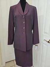 Le Suit Women's Burgundy Striped Skirt Suit 10 Suit NWT Career Office