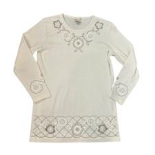 Vintage Ann Wi Sweater Womens Small Ivory Wool Blend Beaded Embroidered Tunic