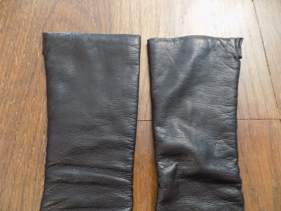 复古 Mantessa 黑色儿童皮革手套丙烯酸衬里长晚肘意大利 S — 第 2/4 张图片