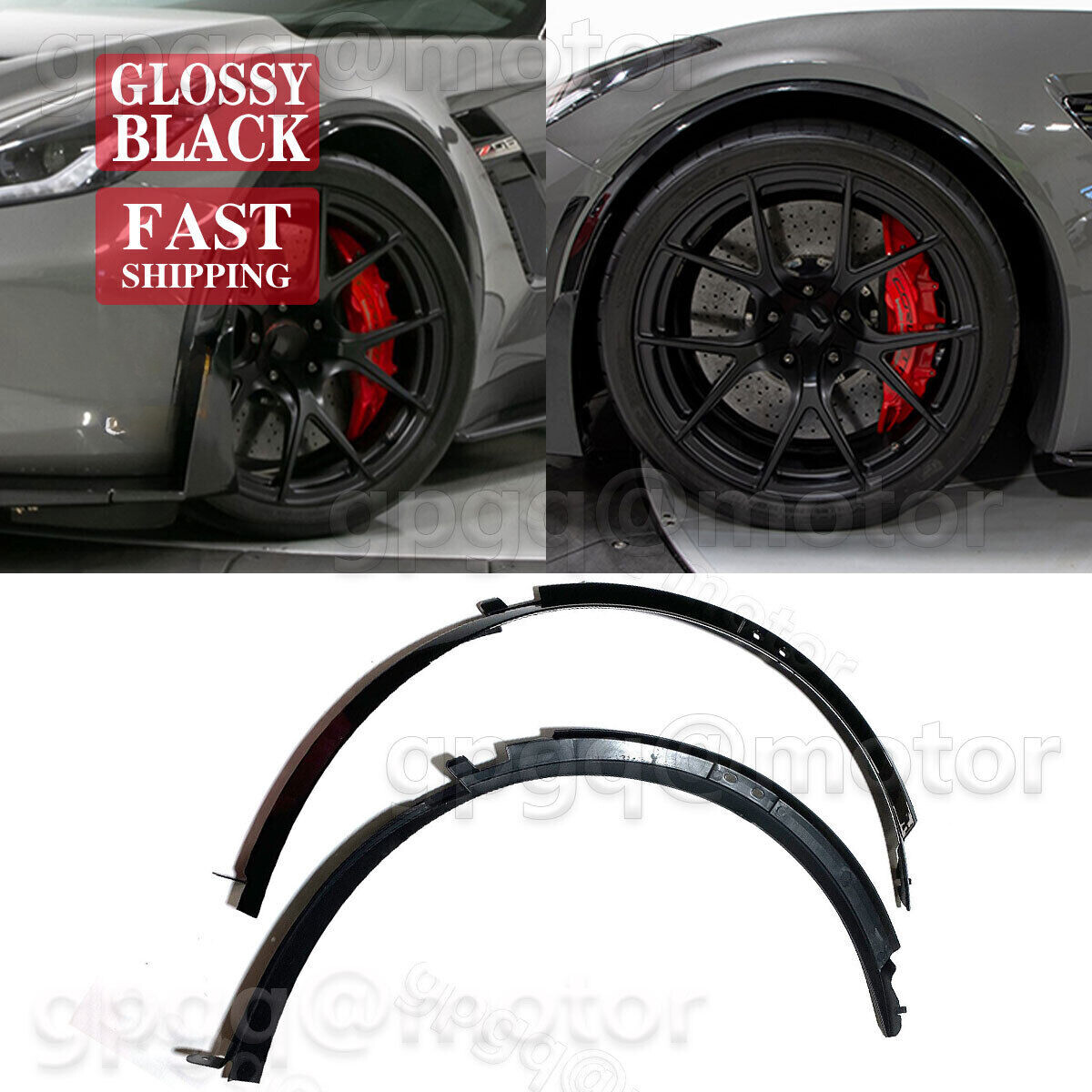 Glossy Black Front Fender Flares For Corvette C7 Z06 2014-2019 – Pair – ABS Plastic – Adhesive Mount