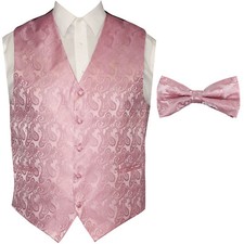 New Pink Paisley Tuxedo Suit Dress Vest Waistcoat  Bow tie Wedding Prom 20NN
