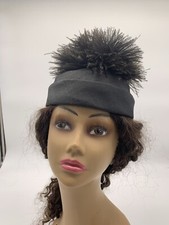 Vintage Fascinator DERBY CHURCH HAT Dark Charcoal Gray Cap With Ostrich Feathers