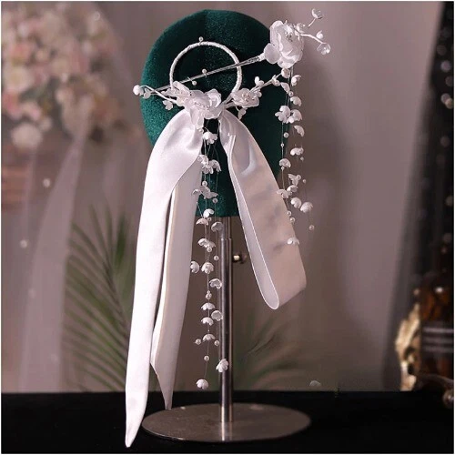 Elegant Hairpin and Hair Ring Set with Satin Bow and Beads for Wedding  Bridal - Image 2 of 4