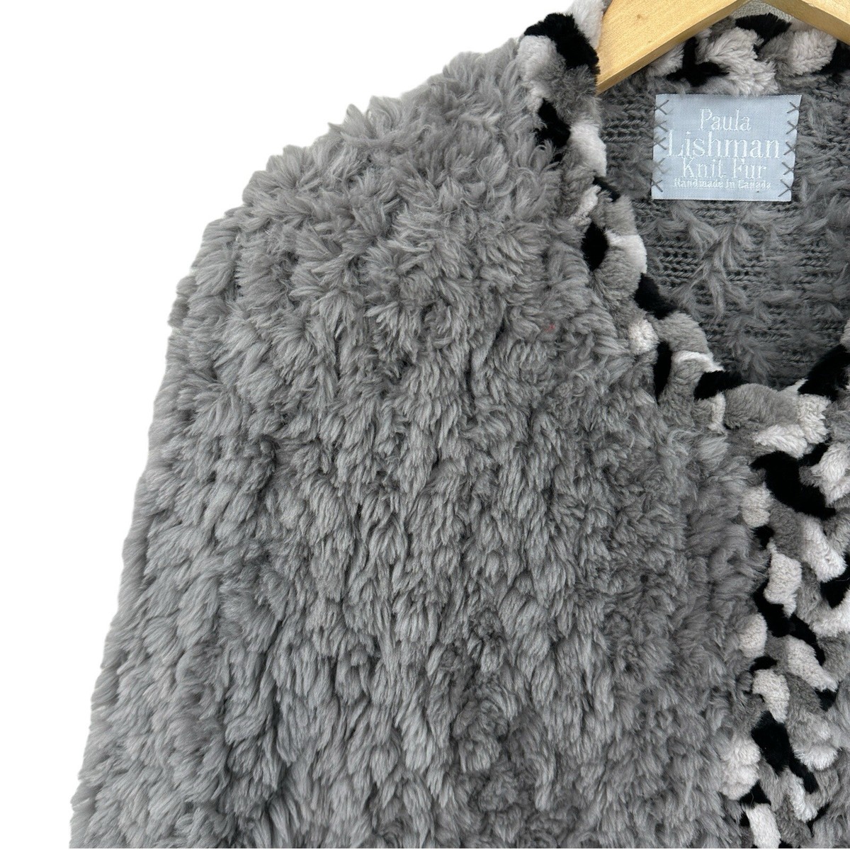 PAULA LISHMAN Knit Beaver Fur Coat Womens Small Gray Handmade in