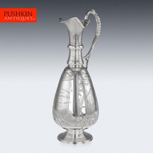 ANTIQUE 19thC VICTORIAN AESTHETIC MOVEMENT SOLID SILVER WINE JUG c.1879