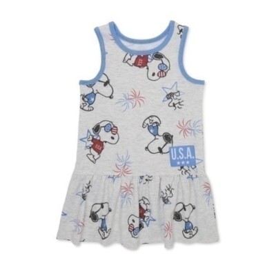 Peanuts Snoopy Girls Dress 2T Joe Cool Woodstock Stars Fireworks Gray Blue NEW