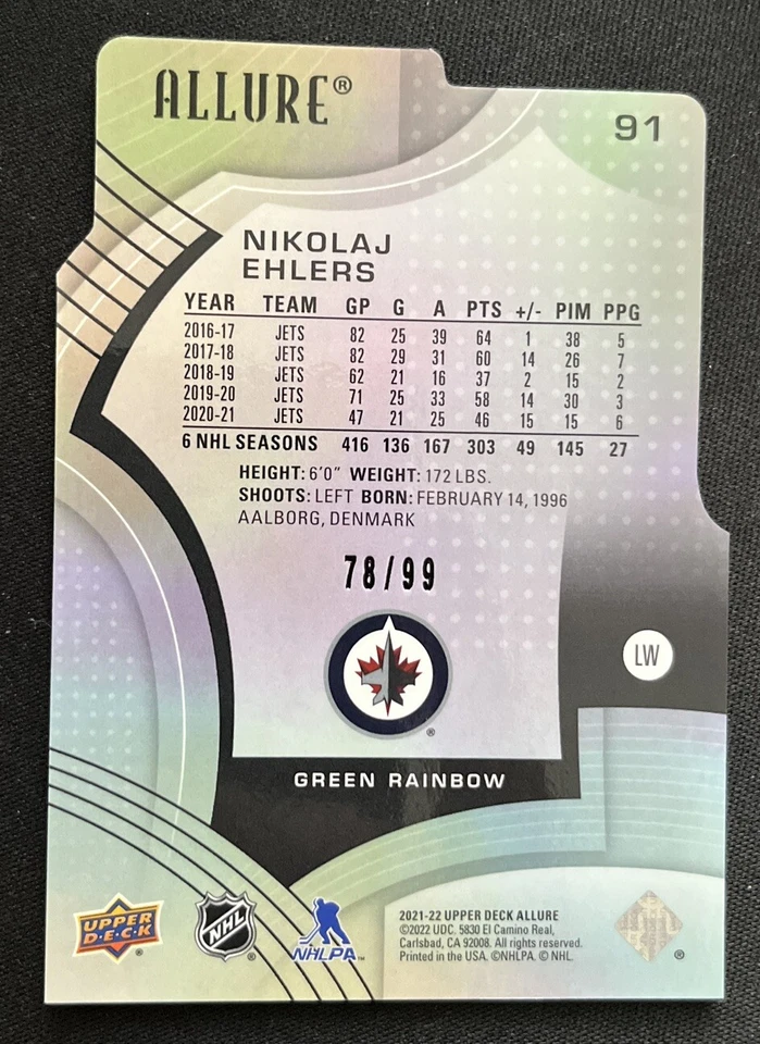 2021 UD Allure Green Rainbow Nikolaj Ehlers Die Cut /99 - Image 2 of 2