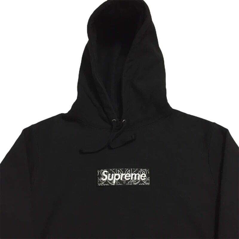 New Supreme Bandana Box Logo Hoodie Paisley FW 2019 Black Large . 100%  Authentic