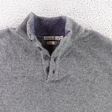 Peter Millar Mens XL Gray Merino Wool Henley Sweater Made in Italy Elbow Patch