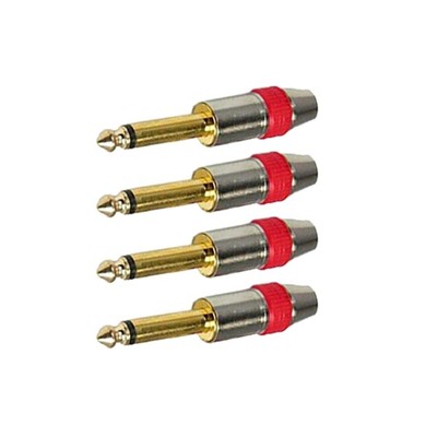 4 Pcs 6.35mm 1/4'' Mono Metal Plug Solder Adapter Audio Cable Connector Gold