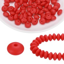100Pcs Silicone Beads 12mm Lentil Rubber Focal Beads Bulk, Scarlet