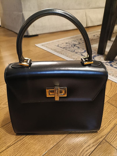 CELINE Shoulder Hand Bag Black Leather Small Purse Vintage Authentic Damaged F/S
