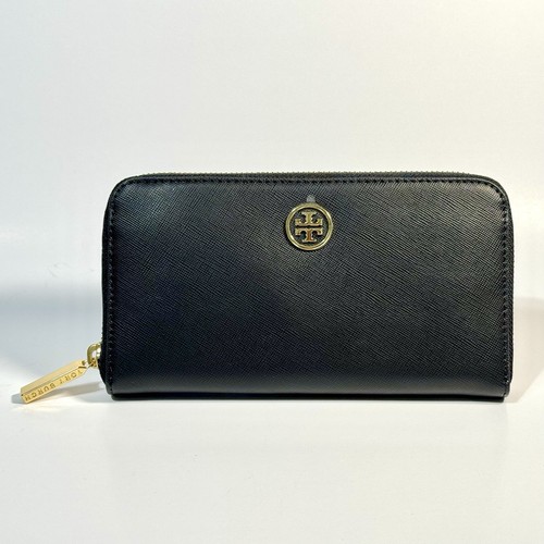 Tory Burch Robinson Small Logo Zip Continental Wallet Black NWT