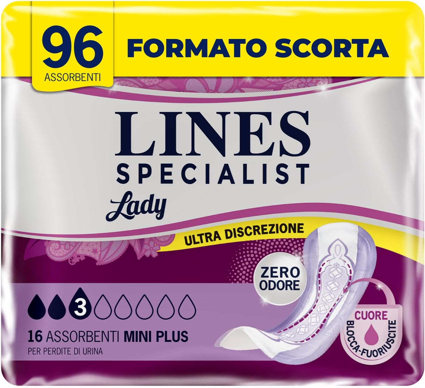 Lady Mini Plus, Assorbenti per Incontinenza Donna, Con Tecnologia Zero Odore E B