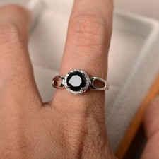 Black Onyx Round Gemstone 925 Sterling Silver Dainty Women Ring Duty Free