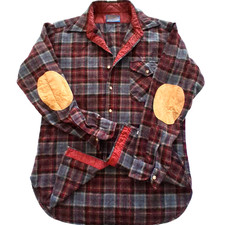 Vintage Pendleton Plaid Flannel Shirt Men's Medium Elbow Patches Virgin Wool USA