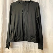 Mondetta Women Lightweight Full Zip Hoodie Black Recycled Nylon Thumbholes Sz M