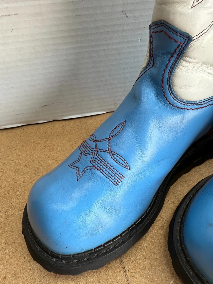 Women’s John Fluevog Sz 7 Blue White Red Rodeo Star Boots - Image 3 of 4