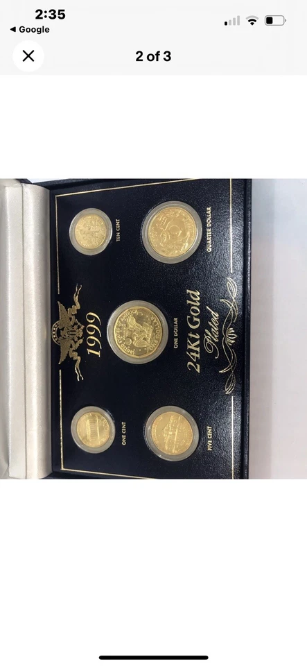 1999 24kt Gold Plated US Mint Proof 5 Coin Set #048 Uncirculated Display Box - Image 4 of 4