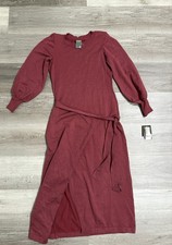 Taylor Women’s Petite Small PS Long Sweater Dress Burgundy Red Belted Midi NWT