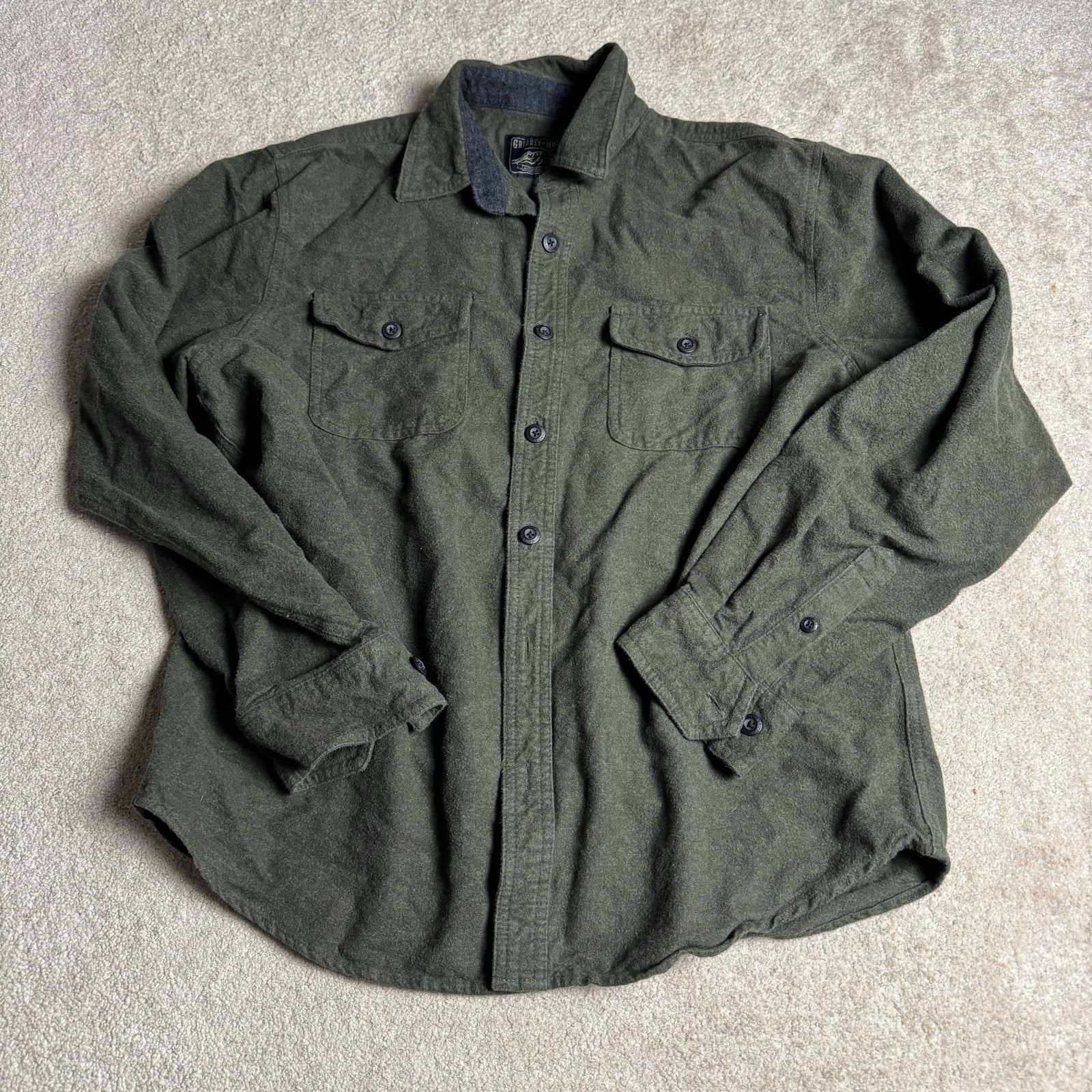 Grizzly Mountain Mens Flannel Button Up Shirt Large Green