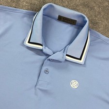 G/fore Mens Polo Shirt Large Blue Performance Short Sleeve Stretch Striped Golf
