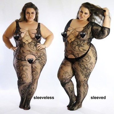 Übergröße UK 14-30 Body Stocking Bodysuit Netz Dessous Unterwäsche Ärmel