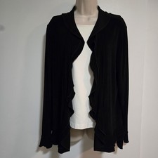 Chico's Travelers Size 2 L Inky Black Stretch Knit Ruffle Collared Jacket