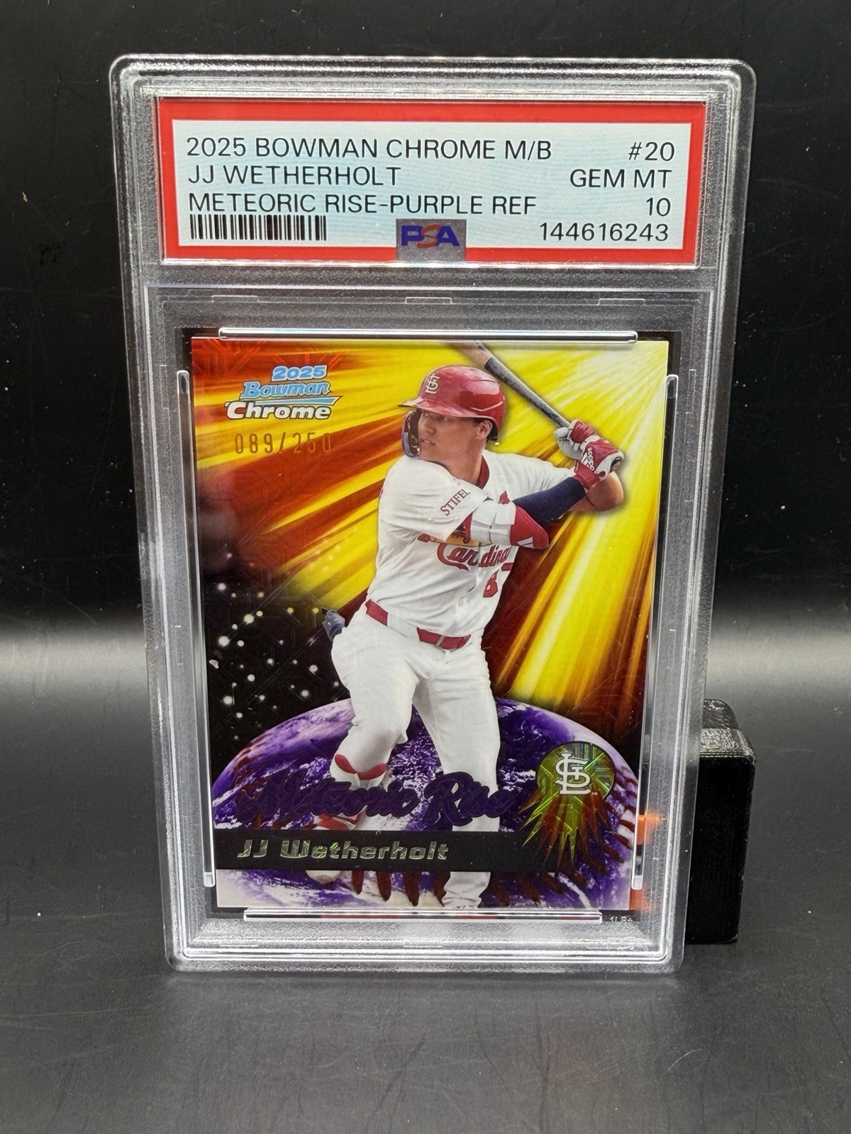 2025 Bowman Chrome J J WETHERHOLT #20 Meteoric Rise Purple #/250 PSA 10