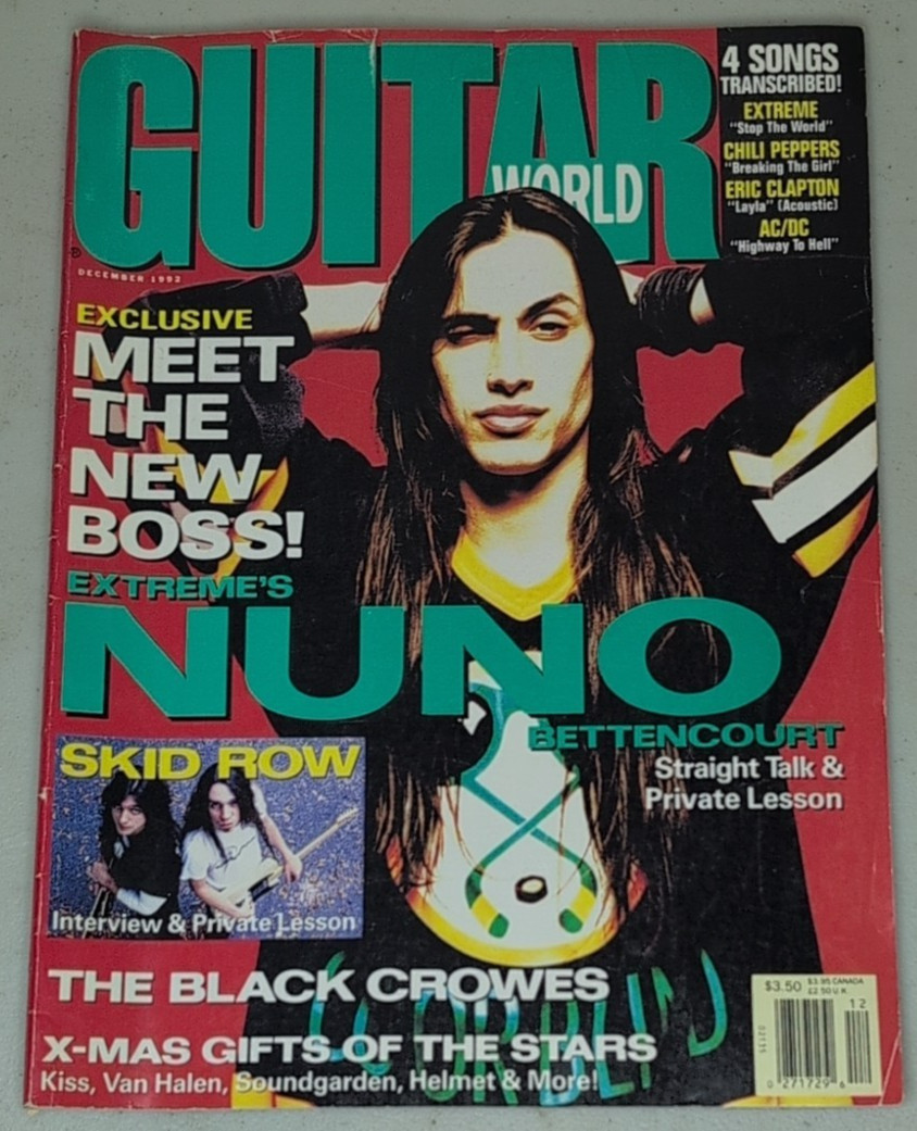 Vintage GUITAR World Magazine 1992 December Nuno Extreme Skid Row Black Crowes