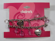 EETOP 2 pc best friend heart bead chain link BRACELET Claire's Jewelry