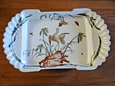 Copeland Dessert Tray Polychrome Earthenware Egret England 15" Cir. 1879