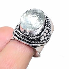 White Topaz Gemstone Handmade 925 Sterling Silver Jewelry Ring Size 6.5 P162