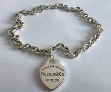 Vintage Gliederkette Grob Herzanhänger Tiffany Stil Friends&Co London Silberton 