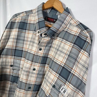 Wolverine Fire Zero FR Shirt Mens 3XL Blue Plaid ELike New Flame Resistant CAT 2