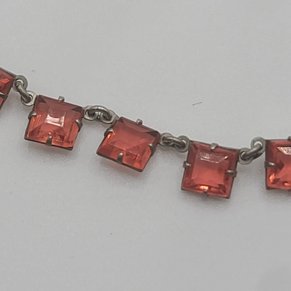 Collar Art Deco Vintage Rosa Estrás Checo Riviere Tono Plata Delicado 16" Foto 4 de 4