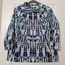 Chico's Weekend Multicolor Absract 3/4 Sleeve Full Zip Jacket W/pockets Sz 1 8