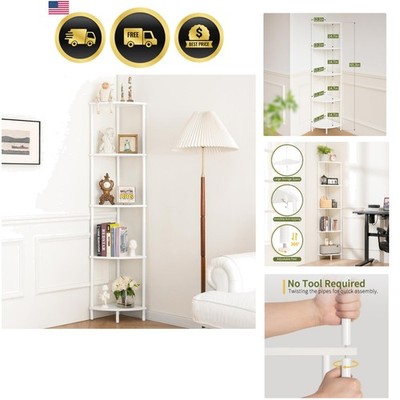 Corner Shelf Stand, 5-Tier Bookshelf, 65'' Tall Shelves for Bedroom, Living Ro...