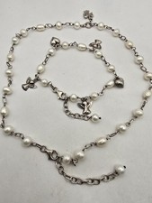 925 Sterling Silver Freshwater Pearl Angel Heart Necklace & Bracelet Set 22.4g
