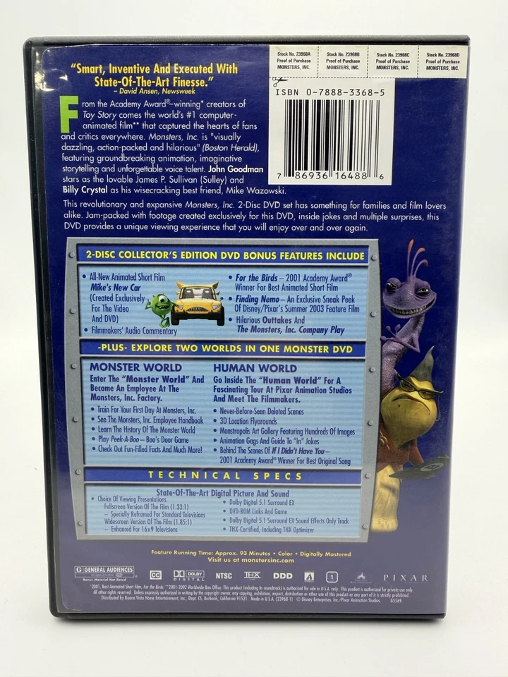 Monsters, Inc. - DVD - (1996, набор из 2 дисков) - коллекционное издание - Изображение 2 из 3