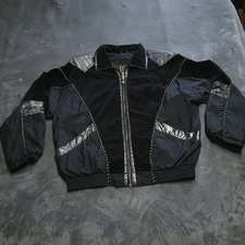 VTG East West Track Jacket Womens Medium Black Gold Teim Windbreaker 80s