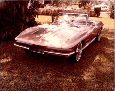 1963 Chevrolet Corvette Sting Ray Convertible Vintage Color Photo Under Tree
