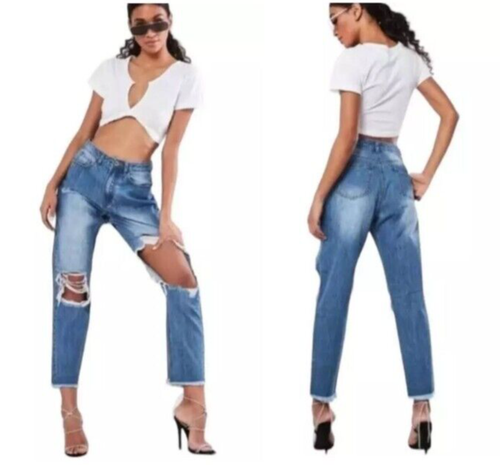 Missguided Riot Jeans  Women's Size 2  High Rise Mom Distressed Denim Jeans - Picture 1 of 15