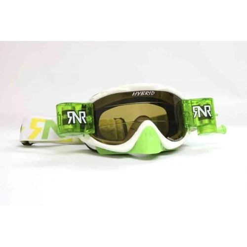 Rip N Roll RNR Hybrid Roll-Off Motocross Goggles MX ATV - White /Green