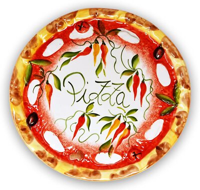 ital. Relief Keramik Pizzateller Paprika, großer Teller rund rustikal ca.33cm Ø