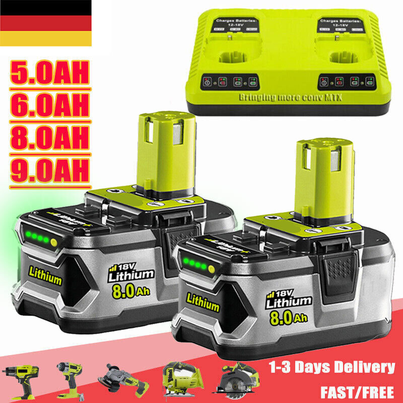 6,0AH para batería Ryobi 18V Lithium One Plus RB18L50 P108 P106 y cargador doble DE